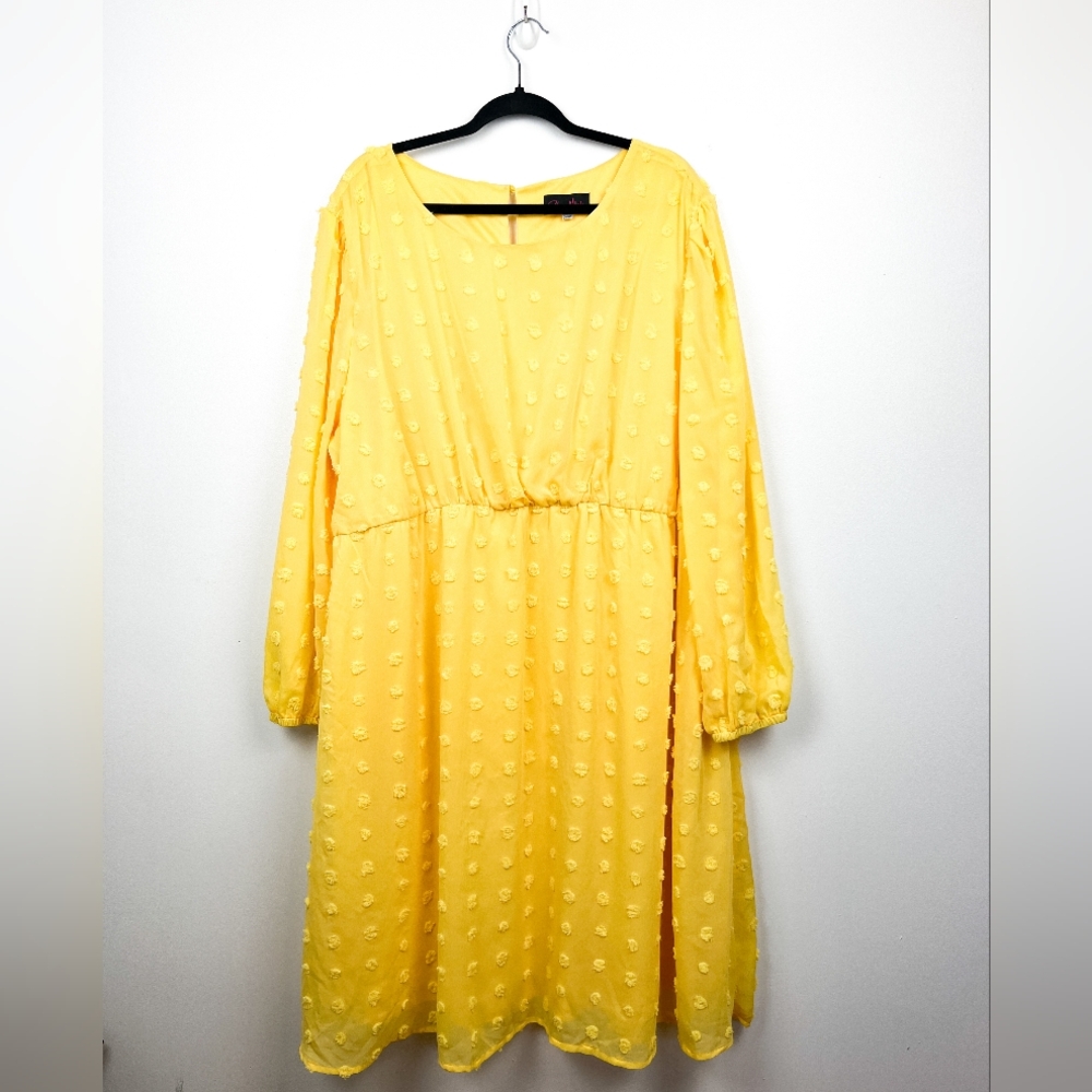 Hanna Nikole Long Sleeve Polka Dot Yellow Women's Dress